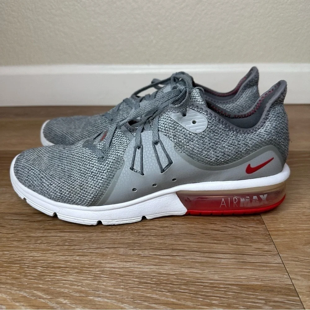 Nike Air Max Sequent 3 Gray Red Men's Running Shoes, Size 8.5